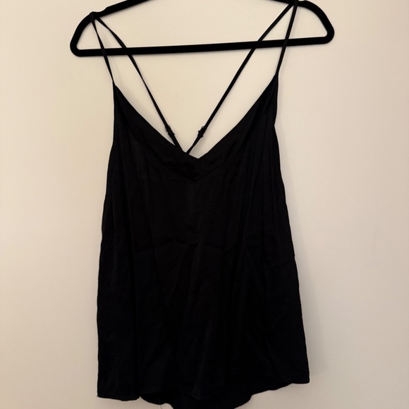 Floreat Anthropologie Black Satin Tank Top Criss Cross Back - Picture 2 of 2
